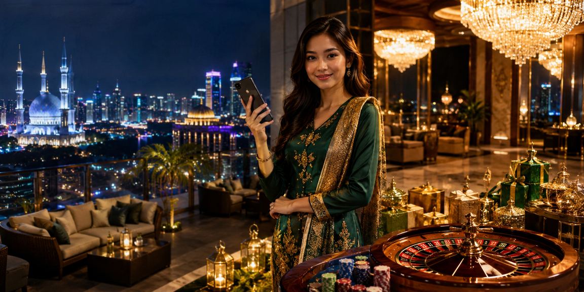 Meja Roulette digital di Selangor dengan suasana Hari Raya yang meriah dalam platform jomwin33